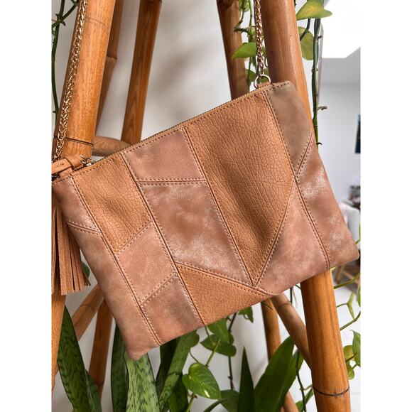 Tan Patchwork Vegan Leather Crossbody - Picture 1 of 7